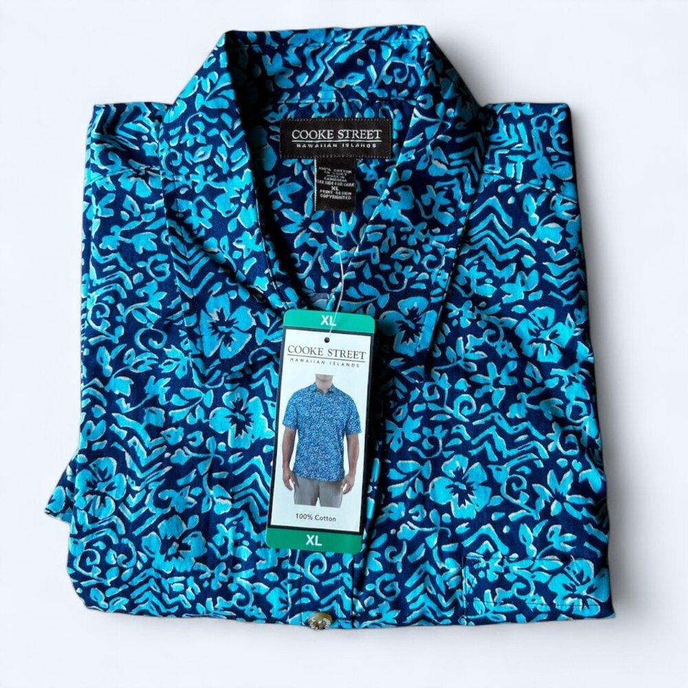 Cooke Street Men's short Sleeve Aloha Hawaiian Shirt Cotton Dark Blue Size XL